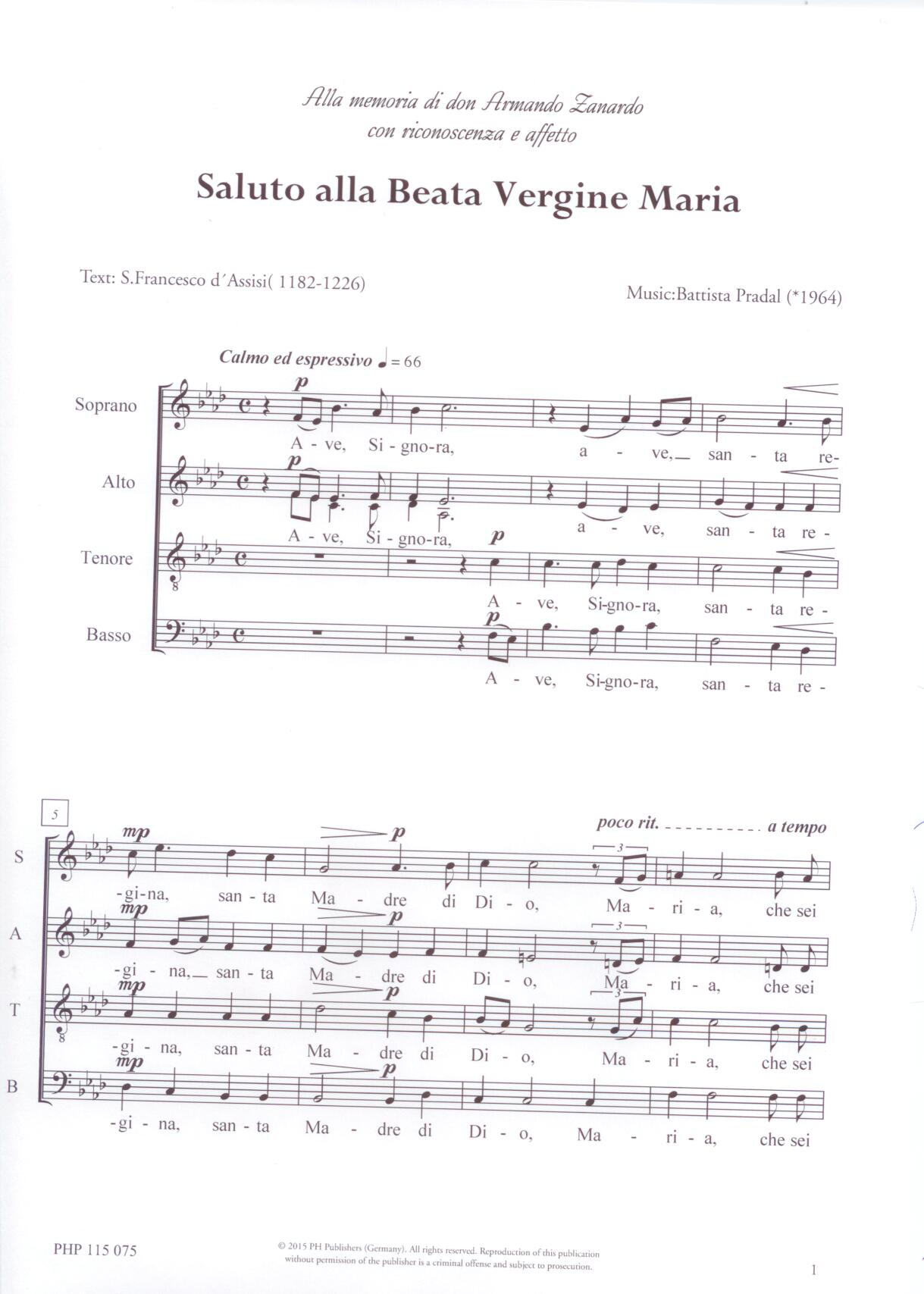 Saluto alla Beata Vergine Maria - Show sample score